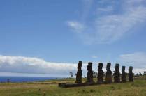 Ahu Akivi, o único local onde os Moais estão voltados para o mar em Rapa Nui (ou Ilha de Páscoa), ilha chilena no meio do Oceano Pacífico